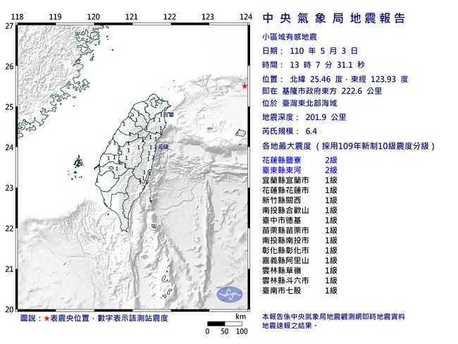 快訊》地牛翻身！13:07東北部海域有感地震 規模6.4 | 華視新聞