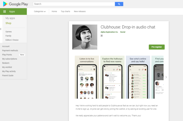 Clubhouse將開放安卓用戶下載。（翻攝自Google Play商店）