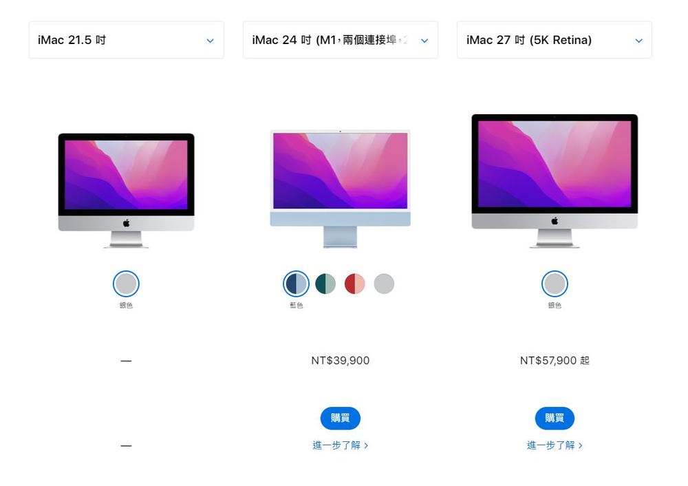 目前21.5吋iMac(左)已下架。（翻攝自蘋果官網）