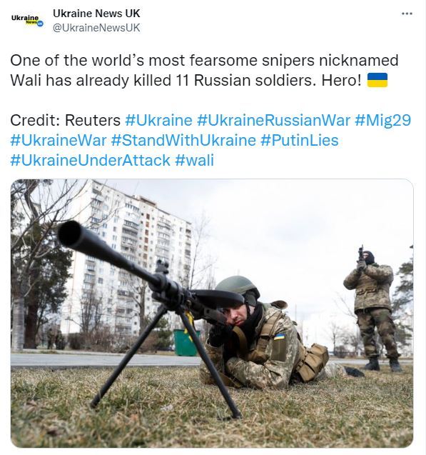 烏克蘭新聞報導瓦力已經擊殺11名俄軍(圖/翻攝自Twitter)