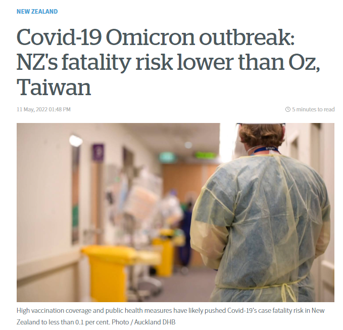 紐西蘭報導紐西蘭死亡率低於澳洲及台灣(翻攝自紐西蘭《先驅報》)