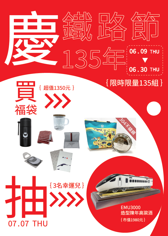 台鐵慶135周年推超值福袋(圖/台鐵提供)