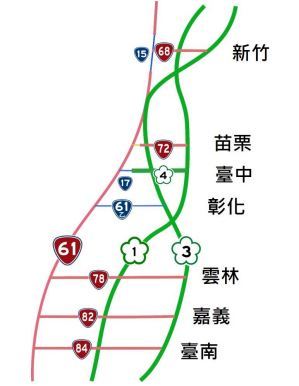 新竹至臺南地區利用橫向道路銜接台 61 線路線圖(圖/高公局提供)