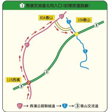國3西濱交流道北向入口封閉改道路線圖(圖/高公局提供)