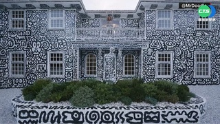 英國藝術家圓兒時夢! 黑色卡通塗鴉畫滿屋