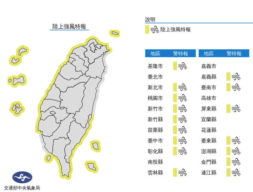 強風特報／氣象局提供