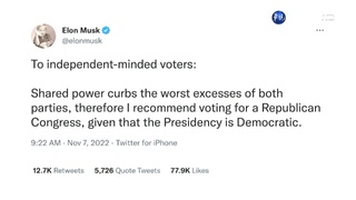 美期中選舉投票在即 馬斯克:票投共和黨