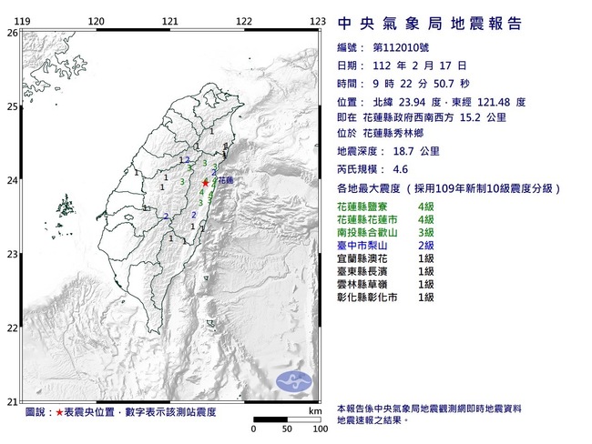 今上午9點22分發生規模4.6地震 最大震度4級 | 華視新聞