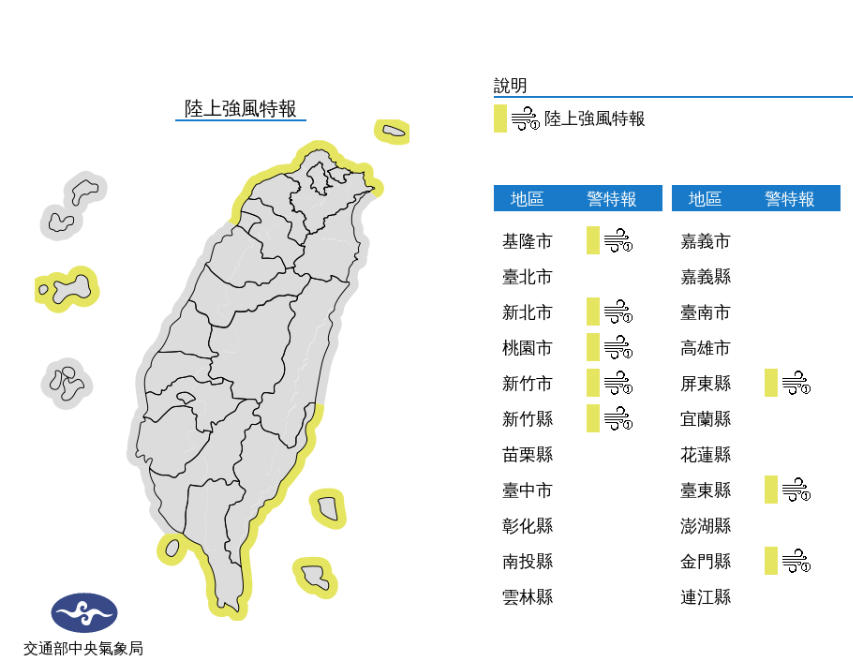 強風特報／氣象局提供