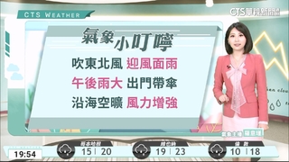 東北風增強迎風面轉雨　中南部多雲到晴午後雷雨