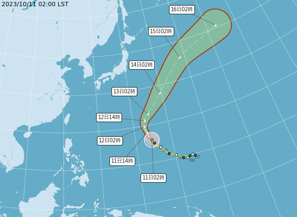 中度颱風「布拉萬」路徑預測圖。圖／翻攝自中央氣象署網站
