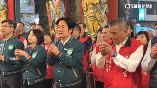 賴清德參拜屏東慈天宮　支持者送「成功歸來」看板