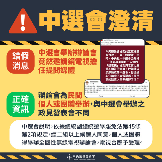 總統辯論會遭網友質疑公正性　中選會澄清：辯論會為民間舉辦 | 華視新聞