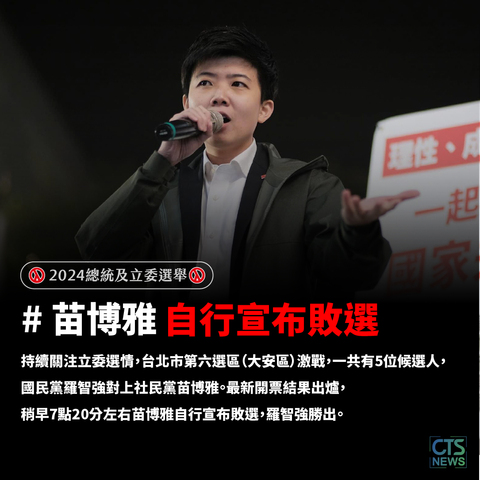 大安激戰!苗博雅宣布敗選 羅智強守住北市大安區