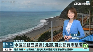 微弱鋒面通過　白天暖熱　午後局部雷陣雨