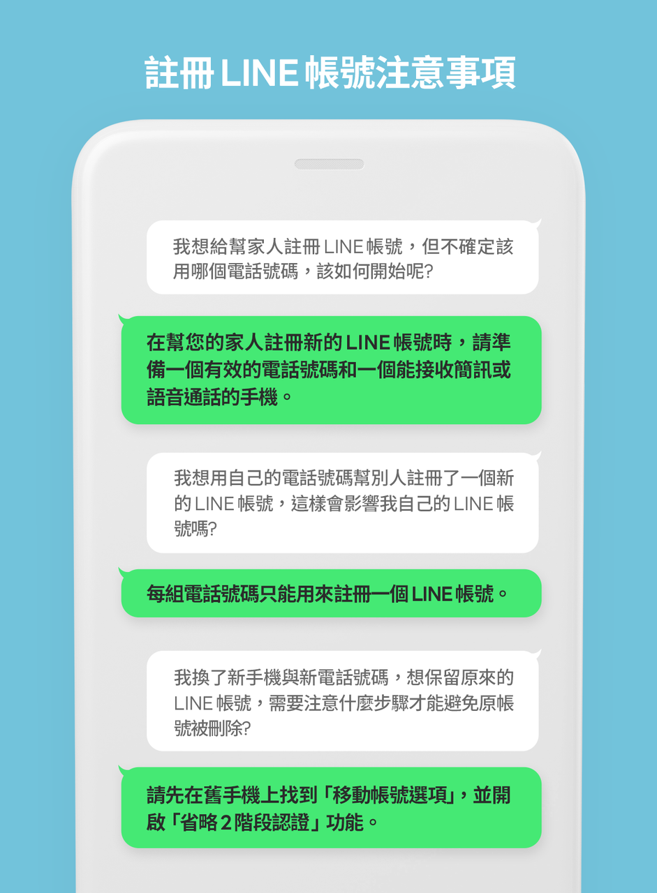 LINE註冊帳號的注意事項。圖／翻攝自 LINE官方BLOG