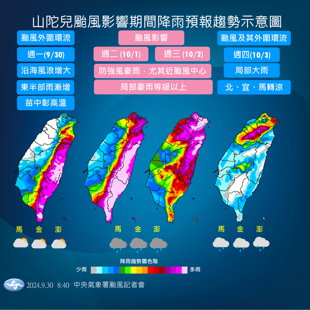 中颱「山陀兒」逼近強颱！　對台影響將持續到週四上半天 | 圖/中央氣象署提供