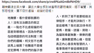 玄奘男大生涉虐殺貓　校方臉書遭網友謾罵　釋昭慧反擊網暴
