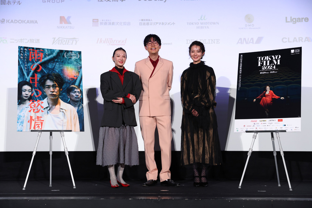 李杏(左起)、成田凌、中村映里子 參加東京影展《雨中的慾情》世界首映座談。圖 / 2024TIFF