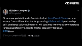 川普團隊核心歐布萊恩　「Tag賴清德」轉推祝賀文