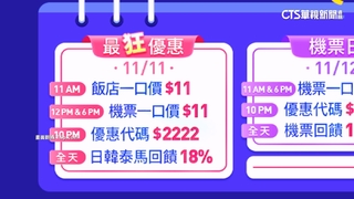 機票也搶攻雙11優惠　飛日韓單程最低11元起