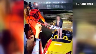 敞篷跑車墜漁港！　駕駛不知所措站車頂待救援