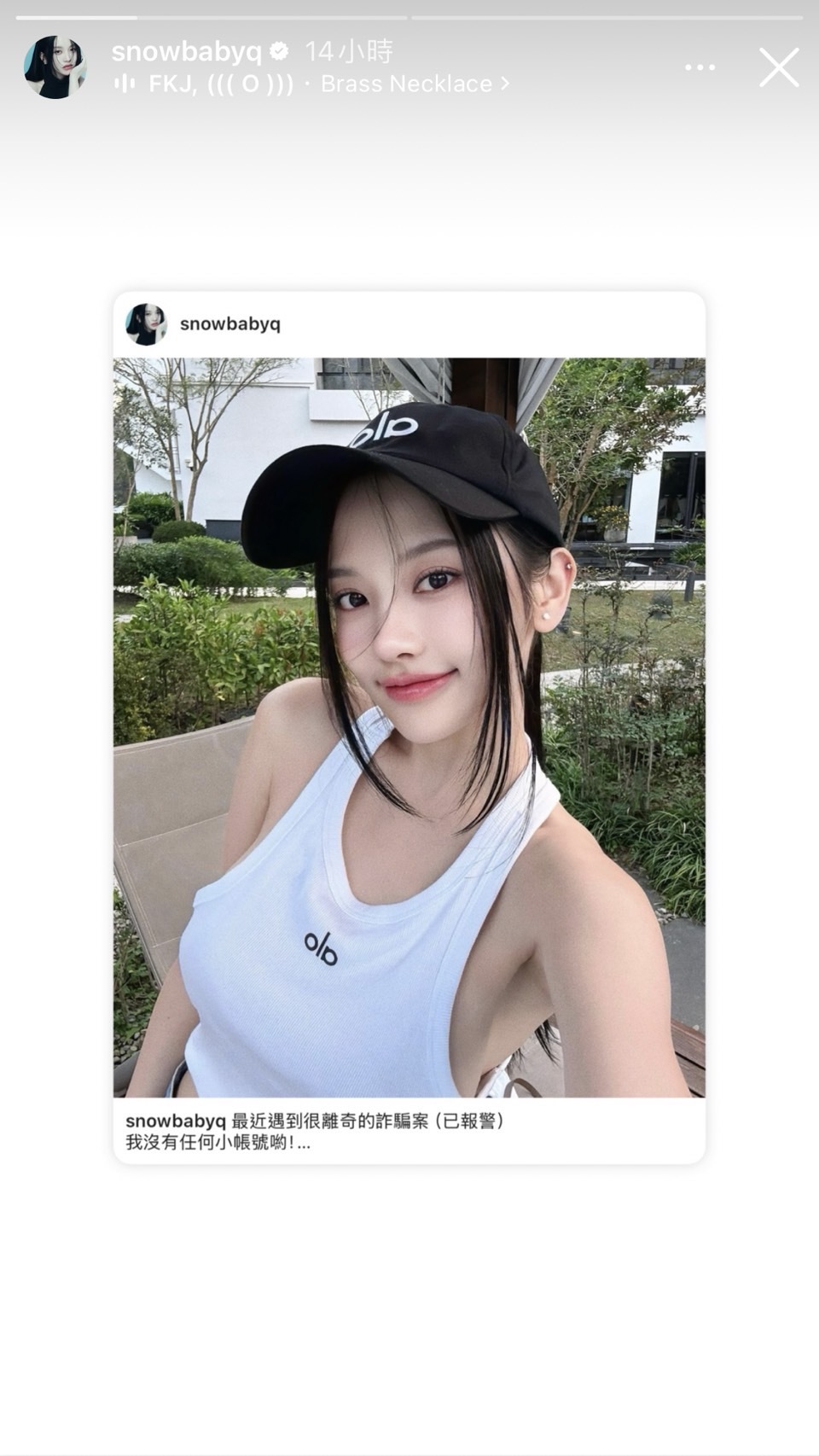 蔡瑞雪提醒大家自己沒有任何小帳。圖/翻攝自IG@snowbabyq
