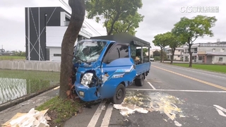 完「蛋」了！載蛋貨車擦撞前車再撞樹　蛋液滿地流
