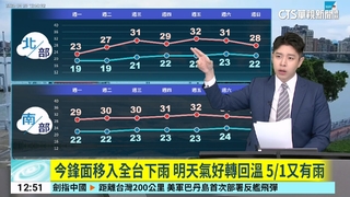 今鋒面移入全台下雨　明天氣好轉回溫　5/1又有雨