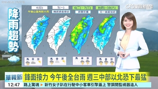 鋒面接力　今午後全台雨　週三中部以北恐下最猛