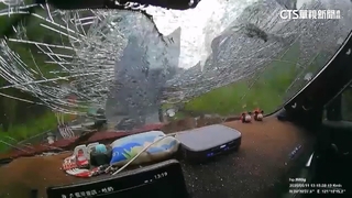 母親節驚魂！載妻小回娘家慶祝　落石砸毀擋風玻璃