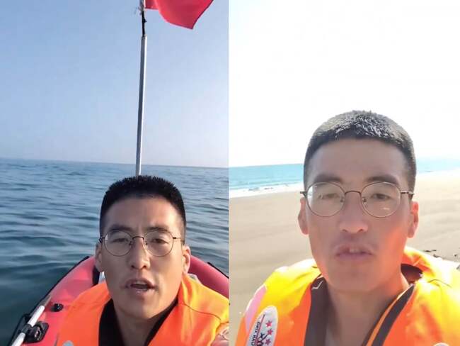 抖音男搭橡皮艇偷渡！登桃園海灘「插五星旗」　海巡署證實了 | 華視新聞