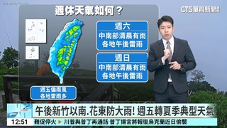 午後新竹以南.花東防大雨！　週五轉夏季典型天氣