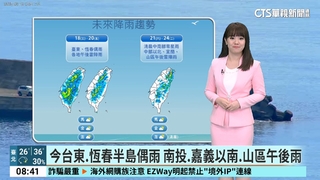 今太平洋高壓增強　各地多雲到晴.防午後雷陣雨