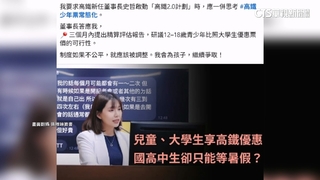 轟「少年搭高鐵成人票」荒謬不公　立委籲「少年票常態化」