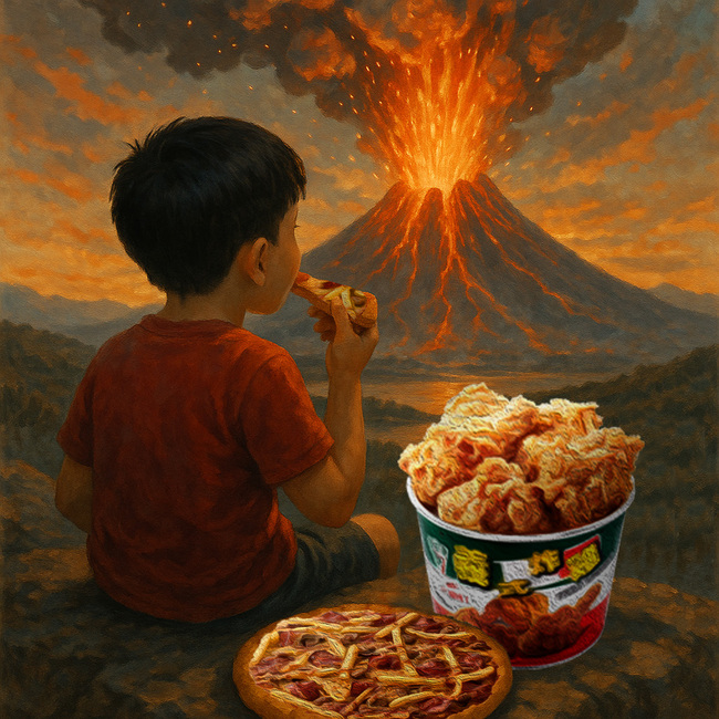 拿坡里小編PO「坐吃披薩看火山爆發」圖　網笑：該推吃瓜炸雞桶了 | 華視新聞