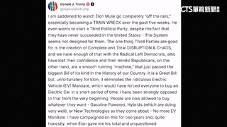 馬斯克將組「美國黨」　川普批「脫軌又荒謬」