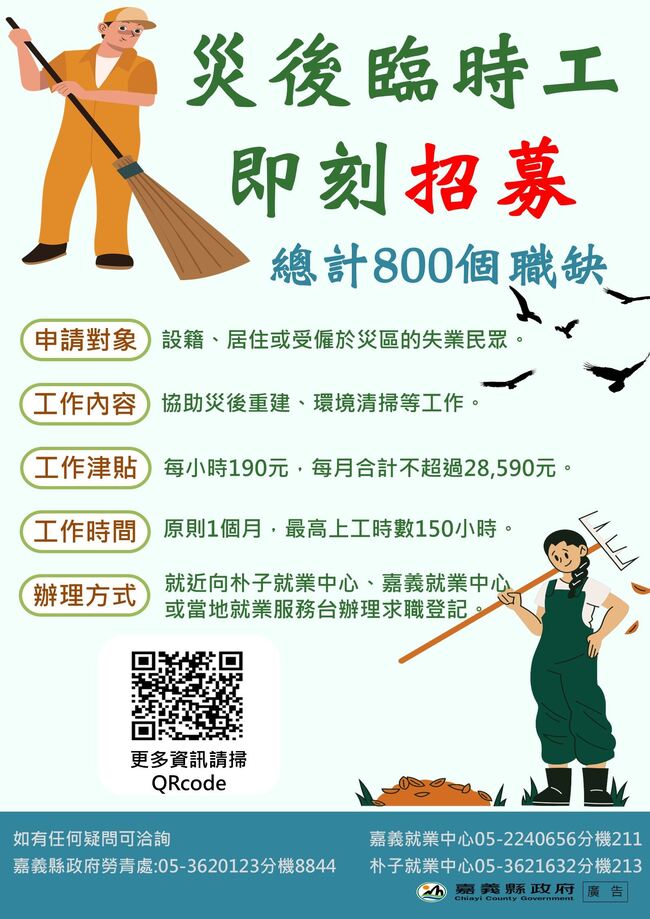 嘉義縣府釋出800個臨時職缺　支持災區鄉親就業、投入災後復原 | 華視新聞