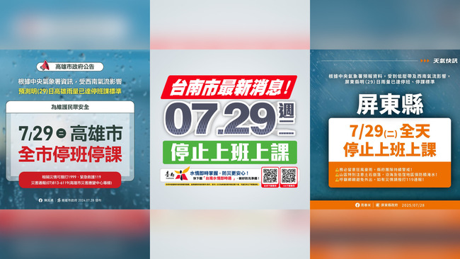 豪雨炸中南部　4縣市宣布29日停班停課、嘉義市正常上班課 | 華視新聞