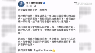沈玉琳證實罹血癌　住院後首發聲：後會有期