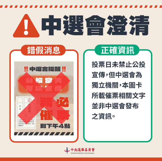 網傳中選會催票不同意？　中選會嚴正澄清：圖卡移花接木 | 華視新聞