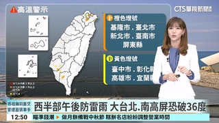 西半部午後防雷雨　大台北.南高屏恐破36度