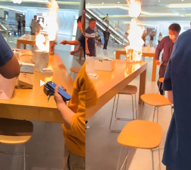 中國又1起行動電源自燃！放Apple Store展示桌無故起火　民眾嚇傻 | 華視新聞