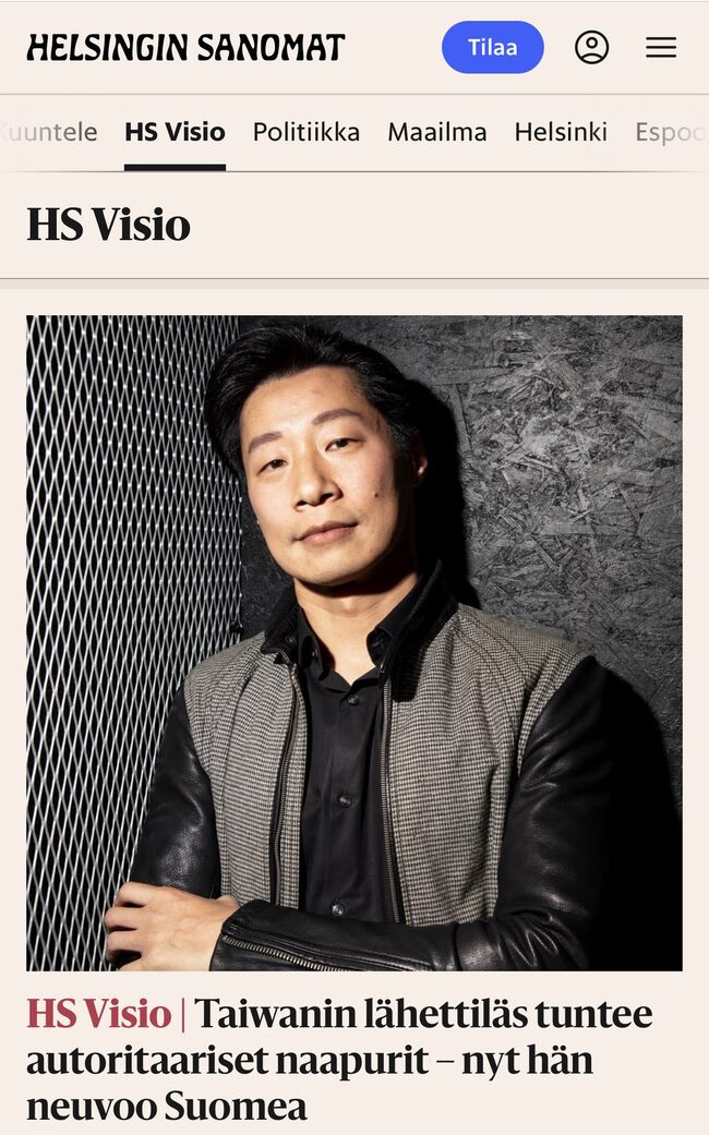 林昶佐登《赫爾辛基日報》　成首位登上HS Visio頭條的亞洲外交官 | 華視新聞