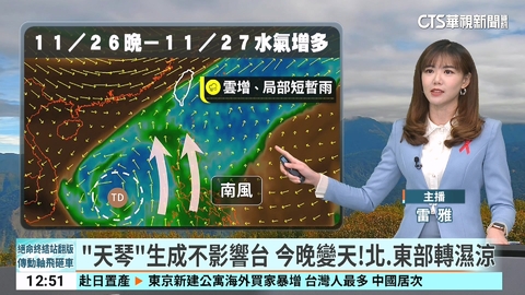 「天琴」生成不影響台 今晚變天!北.東部轉濕涼