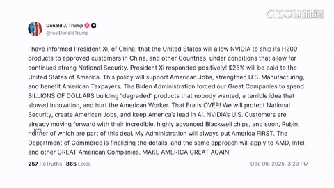 【台語新聞】川普開綠燈! 輝達H200晶片「可出口中國」.抽成25%利潤