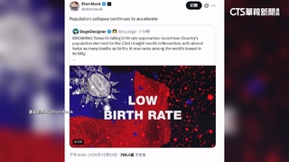 馬斯克關注「台低生育率」　轉發貼文指「人口加速崩潰」
