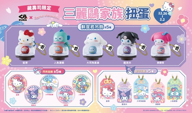 藏壽司 x 三麗鷗家族迎新年！　15款達摩、御守造型扭蛋初登場 | 華視新聞