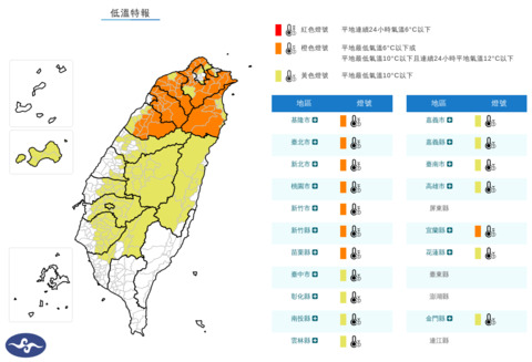 全台急凍！氣象署發「18縣市」低溫特報　北台灣「非常寒冷」