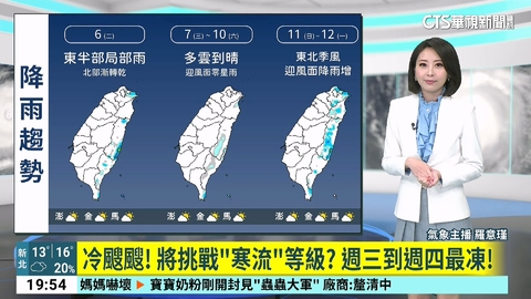 今晚起至明日強烈大陸冷氣團南下　各地轉冷